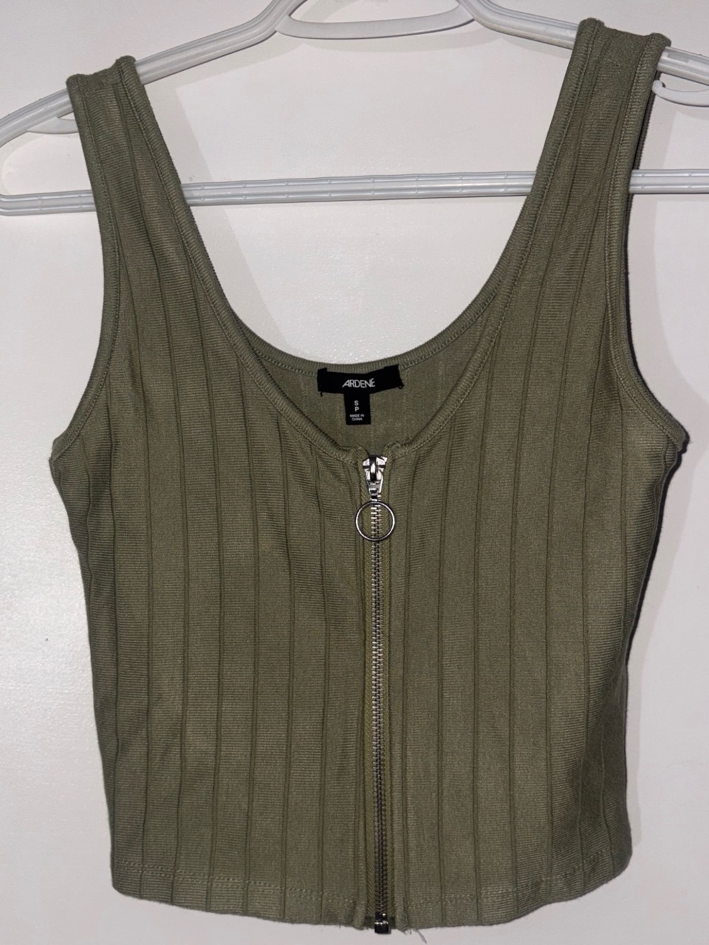 Ardene Olive Ribbed Zip Tank Top